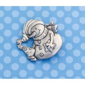 Vintage Mid Century Snowman Pewter 1977 Brooch - M4